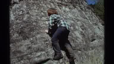 Agate Springs Montana USA (1975): Young Climber Scaling The Face Of A Rock Whilst