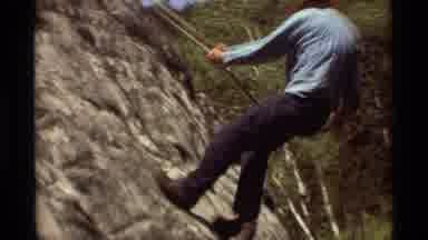 Agate Springs Montana USA (1975): A Man Hiking Down A Mountain To Meet With His