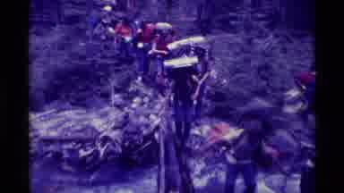 Agate Springs Montana USA (1975): Group Of Hikers Go Across A River With Their