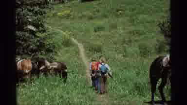 Agate Springs Montana USA (1975): Three Hikers Walking Down A Trail Past Several