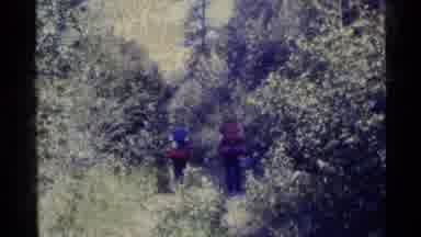 Alaska USA (1977): People Hiking In The Woods Near A Cabin On A Beautiful Day