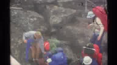 Alaska USA (1977): Group Hike On A Trail During A Fog Preventing The Path From