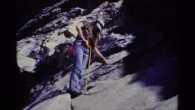 MINARET WILDERNESS CALIFORNIA USA .M-1975: A Hiker Climbing Up A Steep Mountain