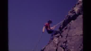 MINARET WILDERNESS CALIFORNIA USA .M-1975: Rappelling On A Rocky Hillside With