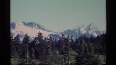 Alaska USA (1977): Scene Of An Evergreen Forest Surrounded By Snowy Mountaintops