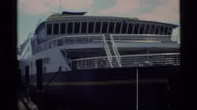 Alaska USA-1977: Columbia Juneau Ferry at Dock with Crew Member and American Flag