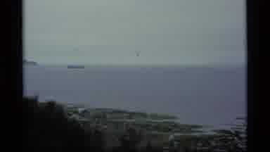 Alaska USA (1977): Coastline With Dark Water Lake Outdoor Large Boat In Distance