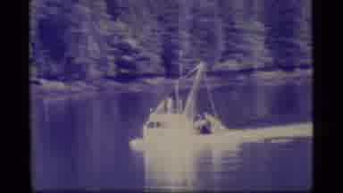 Alaska USA (1977): A Small Yacht Through A Lake Near To A Mountain Range