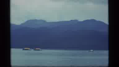 Alaska USA (1977): Ships In The Lake With Nice Mountain Nearby