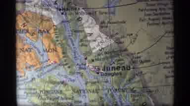 Glacier Bay Alaska USA (1977): A Map Or Globe Focused In On Juneau And Douglass