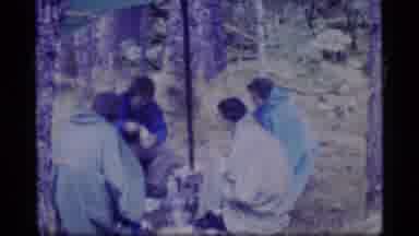 Glacier Bay Alaska USA (1977): Two Groups Of Campers In The Woods Under An