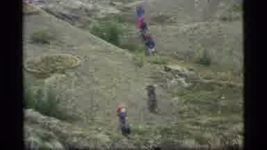 Glacier Bay Alaska USA (1977): People Going Down A Mountain Towards The Plain And