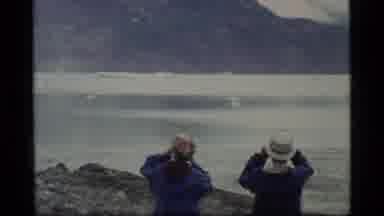 Glacier Bay Alaska USA (1977): People Watching A Beautiful Lake And People Hiking