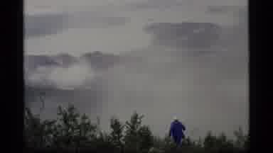 Glacier Bay Alaska USA (1977): Hikers Walking In The Mountains In Cold And Foggy
