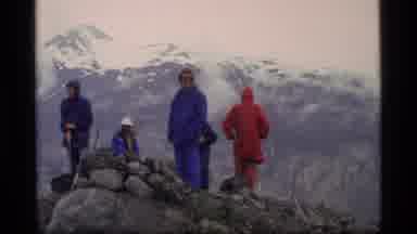 Glacier Bay Alaska USA (1977): Hiking In The Cold Snow Capped Mountains Man In Red