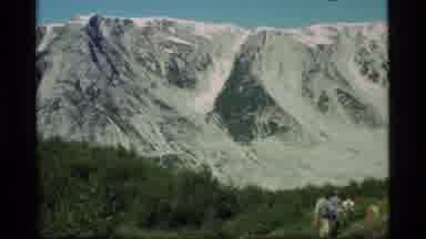 Glacier Bay Alaska USA (1977): Hikers Hiking With Scenic Views Of The Snowy