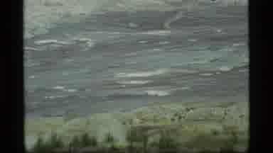 Glacier Bay Alaska USA (1977): View Of A River Zooming In Then Two Hikers On A