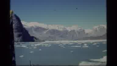 Glacier Bay Alaska USA (1977): Boat Ride Through Icy Glacier Lake With Mountains