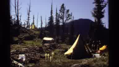 Sapphire Lake Montana USA-1977: Camping Area Roped Off With A Yellow Cone