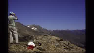 Sapphire Lake Montana USA (1977): Man Watching The Mountains On A Trail With His