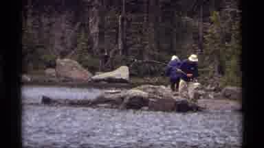 Sapphire Lake Montana USA (1977): Two People Fishing From Lake Shore