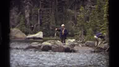 Sapphire Lake Montana USA (1977): Three Men Fishing Along Swift Riverbank On A