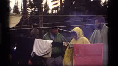 Sapphire Lake Montana USA (1977): Campers Trying To Warm Up And Get Dry From Rain