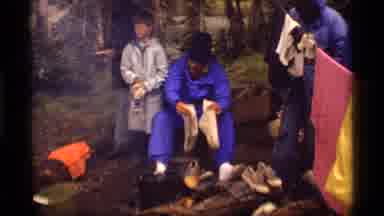 Sapphire Lake Montana USA (1977): Man Speaking Whilst Holding His Socks Surrounded