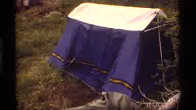 Sapphire Lake Montana USA (1977): Men Constructing A Tent In Blue And Orange Color