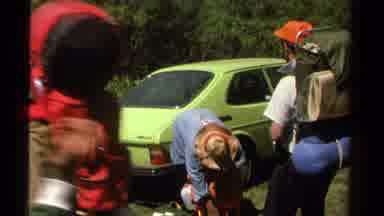 Lake Tahoe California USA (1978): Men Embarking On A Backpack Hiking Trip