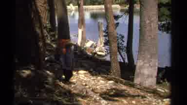 Lake Tahoe California USA (1978): People Hiking With Large Backpacks Down Trail