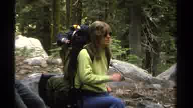Lake Tahoe California USA (1978): Female Hiker Takes A Break To Observe Nature And