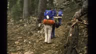 Lake Tahoe California USA (1978): People On Hiking Trip Through The Mountains And