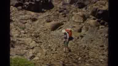 Lake Tahoe California USA (1978): A Brave Man Hiking On Top Of The Rocky Mountains