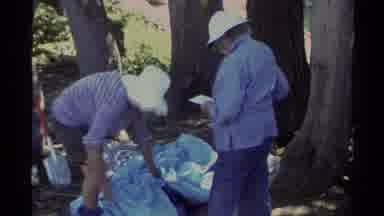 Lake Tahoe California USA (1978): A View Of Campers Working Together About To