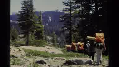 Lake Tahoe California USA (1978): Group Of Campers Walking Down Trail