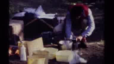 British Columbia Canada (1979): Three People Cooking In The Forest And Eating The