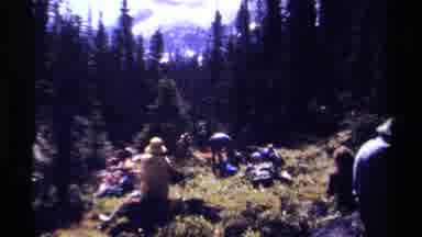 British Columbia Canada (1979): Group Of Hikers Resting In A Mountain Clearing