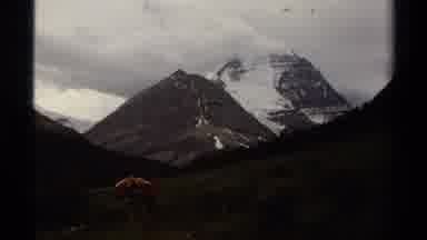 British Columbia Canada (1979): Woman Walking Toward Volcano While Small Animal