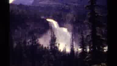 British Columbia Canada (1979): Waterfall Gushing Over The Mountains On A Cloudy