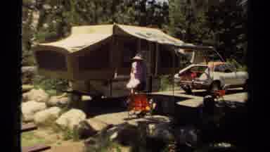Mendocino California USA (1980): Camping Outside By A Tent In The Outdoors To Get