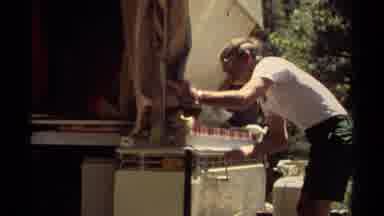 Mendocino California USA (1980): A Man With A Food Stand Closing Down For The Day