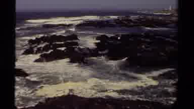 Mendocino California USA (1980): Large Rolling Waves Hit Against Mounds Of Rocks