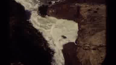 Mendocino California USA (1980): A Big Waterfall Surrounded By Rocks And Mountain