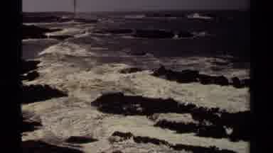 Mendocino California USA (1980): A Dark Video Of The Sea Water Hitting At Rocks In