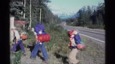 ALASKA USA-1977: Hikers With Red And Blue Backpacks On Fuller Lakes Trail