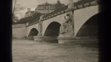 Paris France (1947): River Running Under Bridge With Statue Artwork On A Clear Day