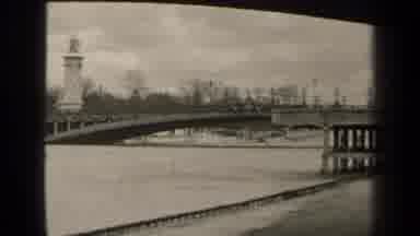 Paris France (1947): Black And White Old Video Of River And Bridge With Car