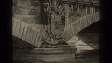 Paris France (1947): View Of River Passing Under Stone Bridge On Cloudy Day
