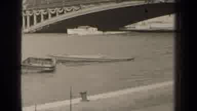 Paris France (1947): Boat Going Under Bridge